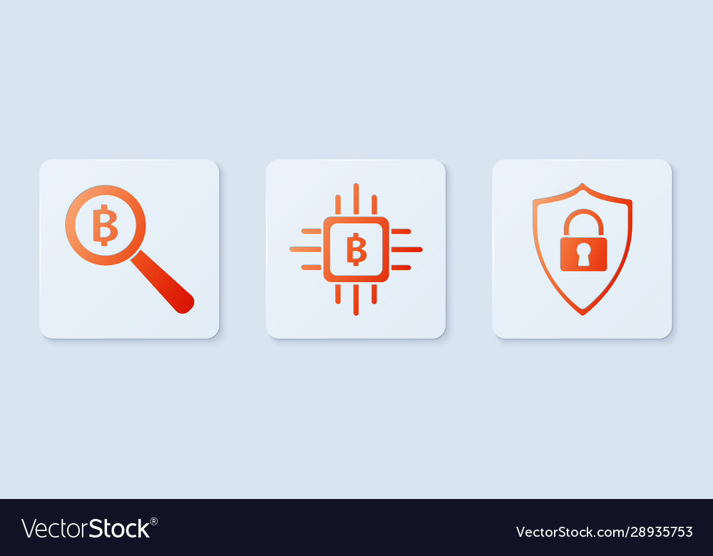 Set cpu mining farm magnifying glass with bitcoin
