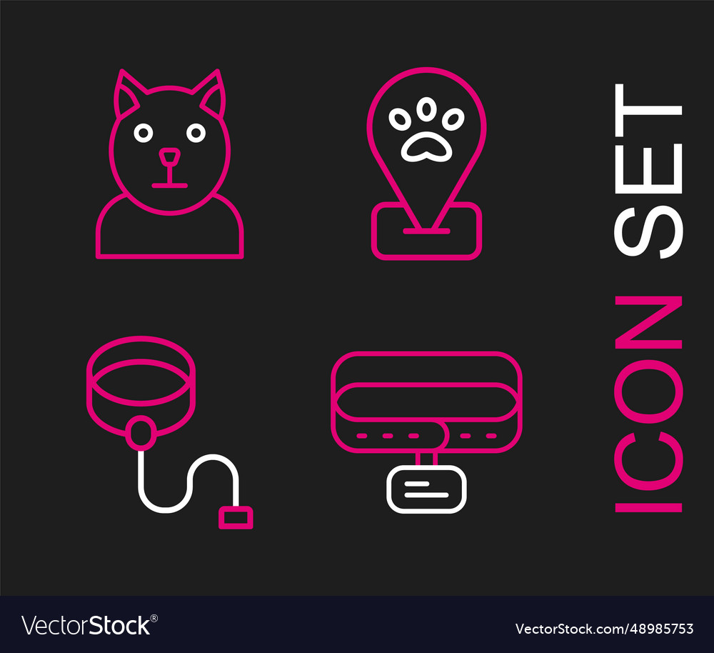 Set line collar with name tag retractable cord vector image Set line collar with name tag retractable cord