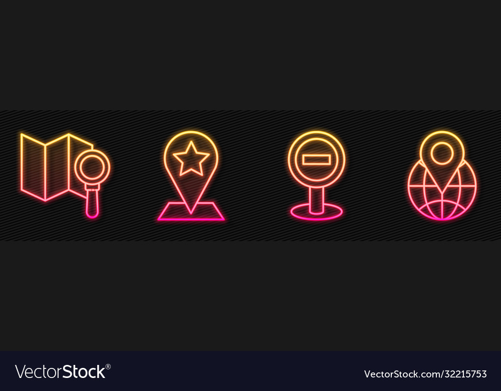 Set line stop sign search location map pointer vector image Set line stop sign search location map pointer