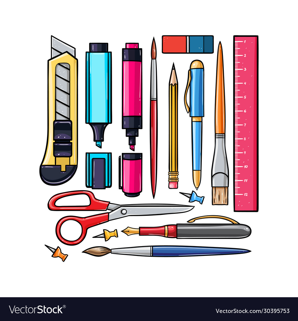 Set Stationery Tools Royalty Free Vector Image