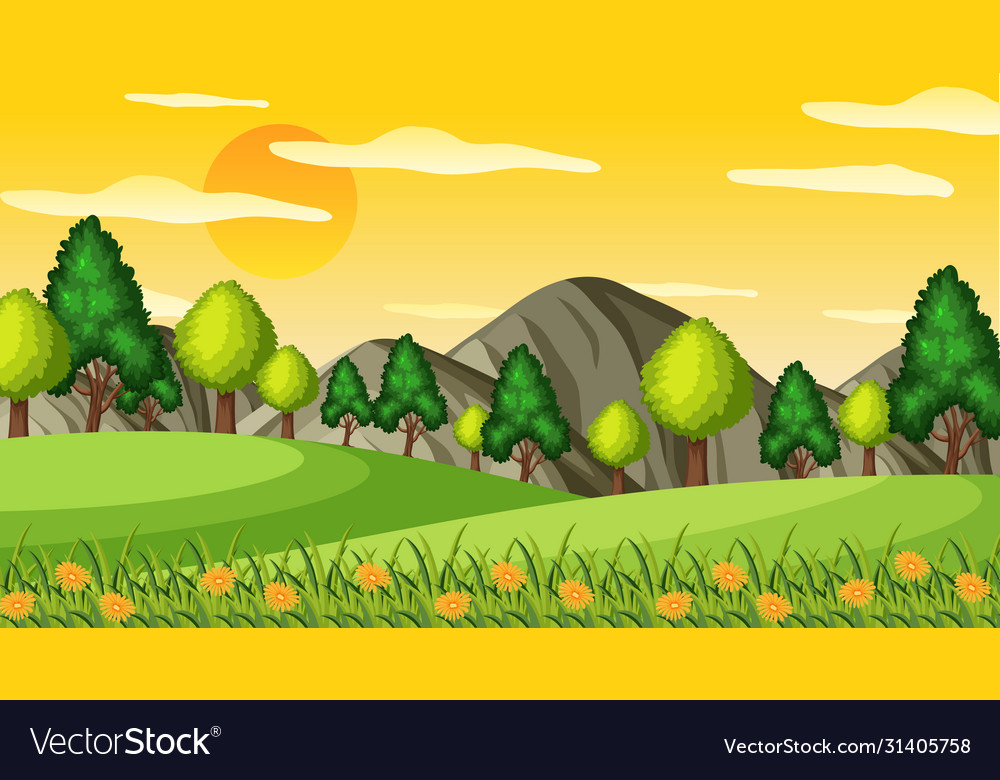 Background scene with many trees in park vector image Background scene with many trees in park
