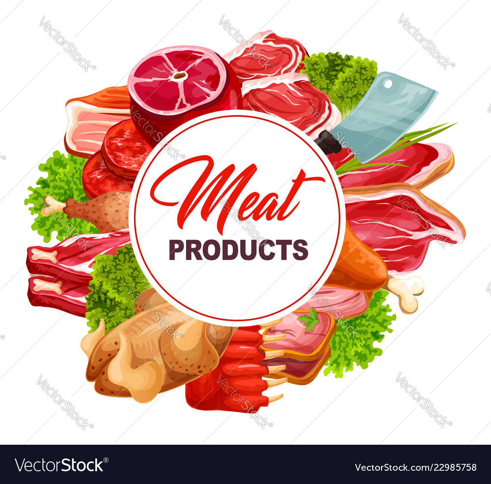 Butchery food frame with meat products Royalty Free Vector