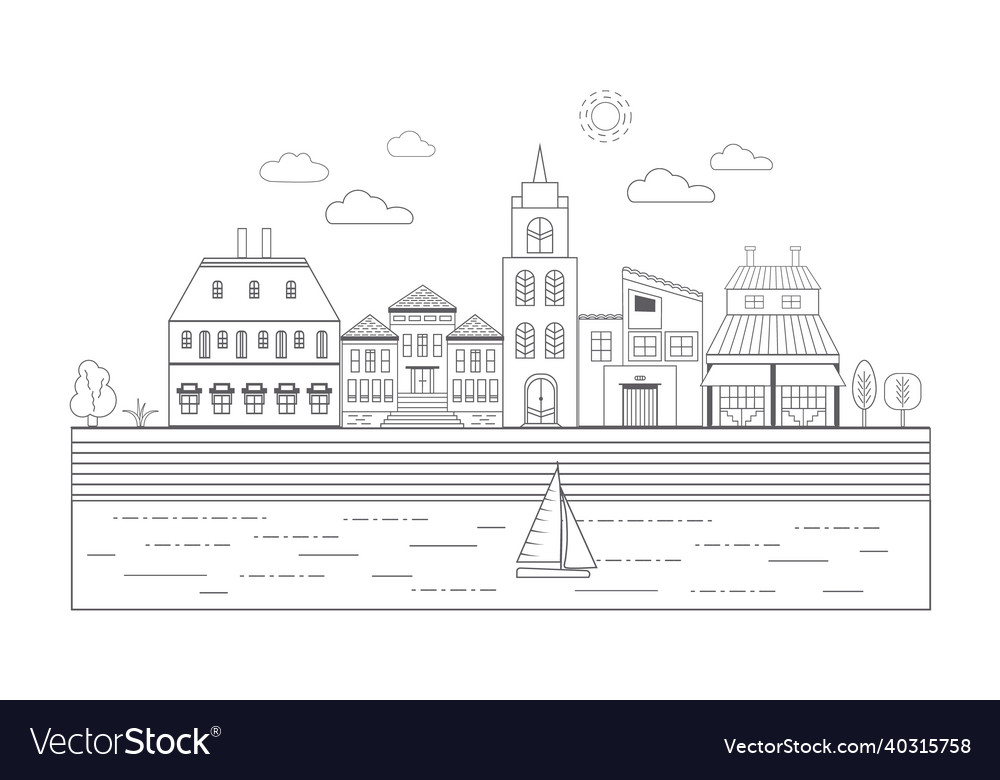 City street with modern houses villas vector image City street with modern houses villas