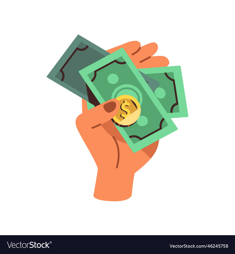 Hand holding cash paying with money finance Vector Image