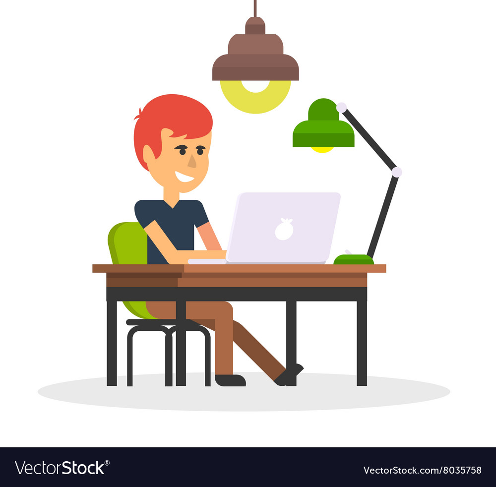 Man work with computer design flat