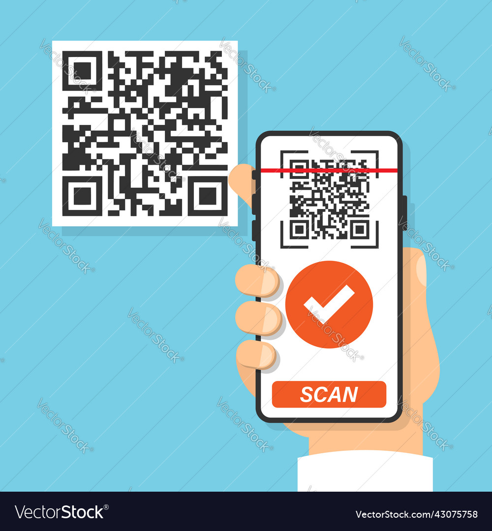 Qr code scan icon in flat style mobile phone vector image Qr code scan icon in flat style mobile phone