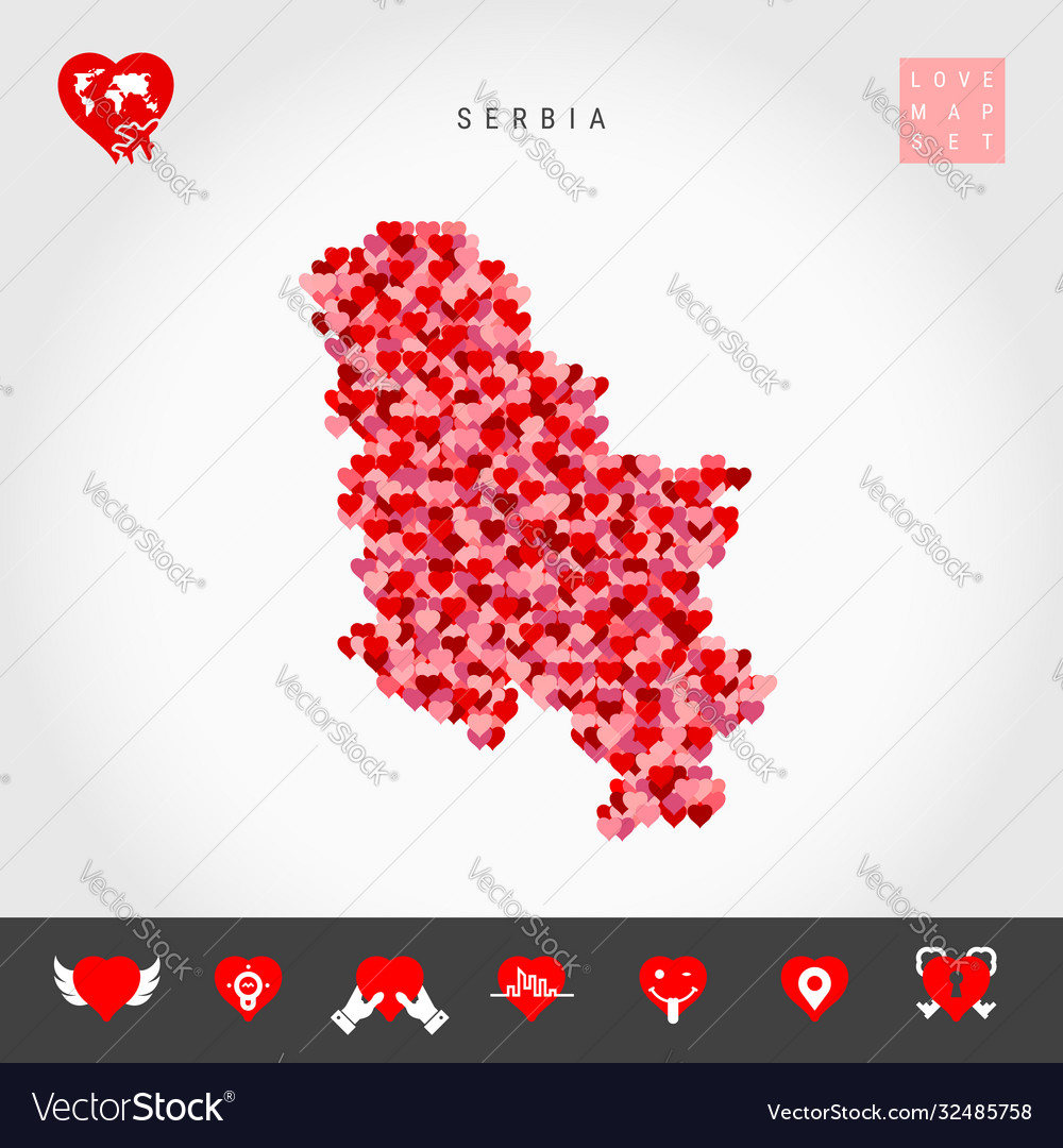 Red hearts pattern map serbia love icon set