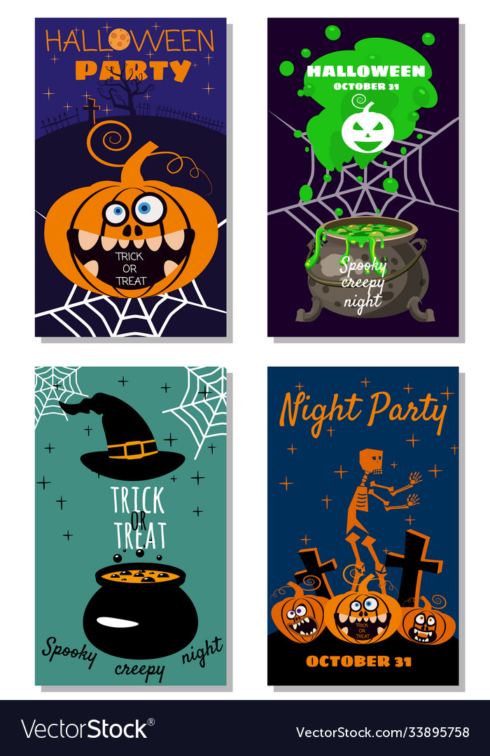 Set halloween holiday greeting card merry pumpkin