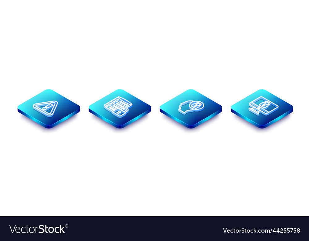 Set isometric line exclamation mark in triangle vector image Set isometric line exclamation mark in triangle
