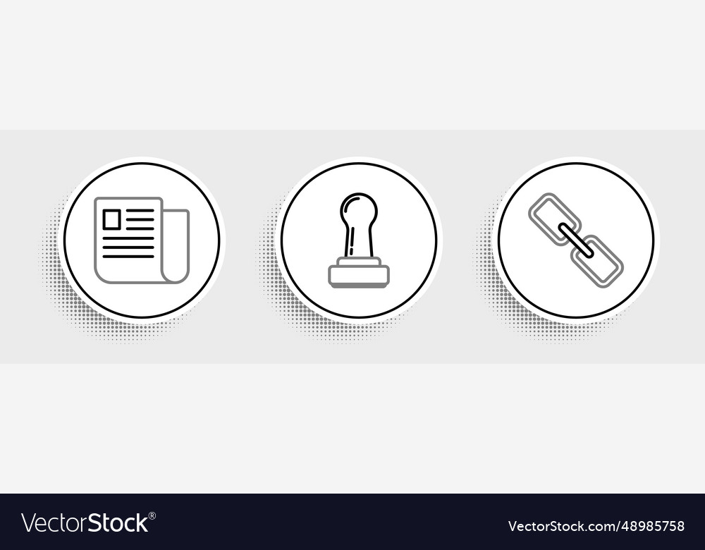 Set line chain link file document and stamp icon vector image Set line chain link file document and stamp icon