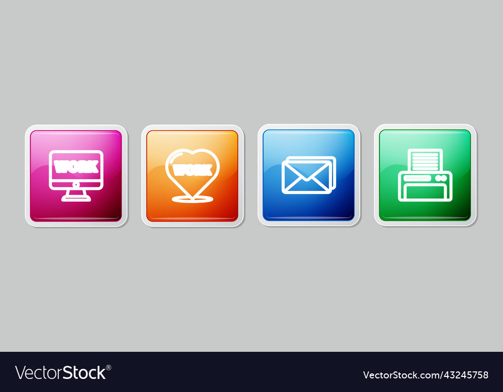 Set line monitor with text work heart envelope vector image Set line monitor with text work heart envelope