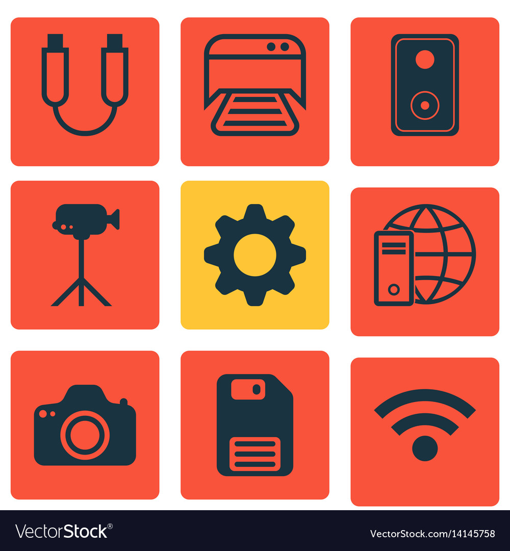 Set of 9 computer hardware icons includes camera
