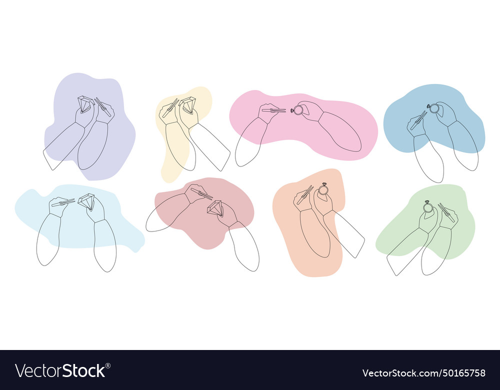 Set of outline hands on abstract color shapes Vector Image Set of outline hands on abstract color shapes