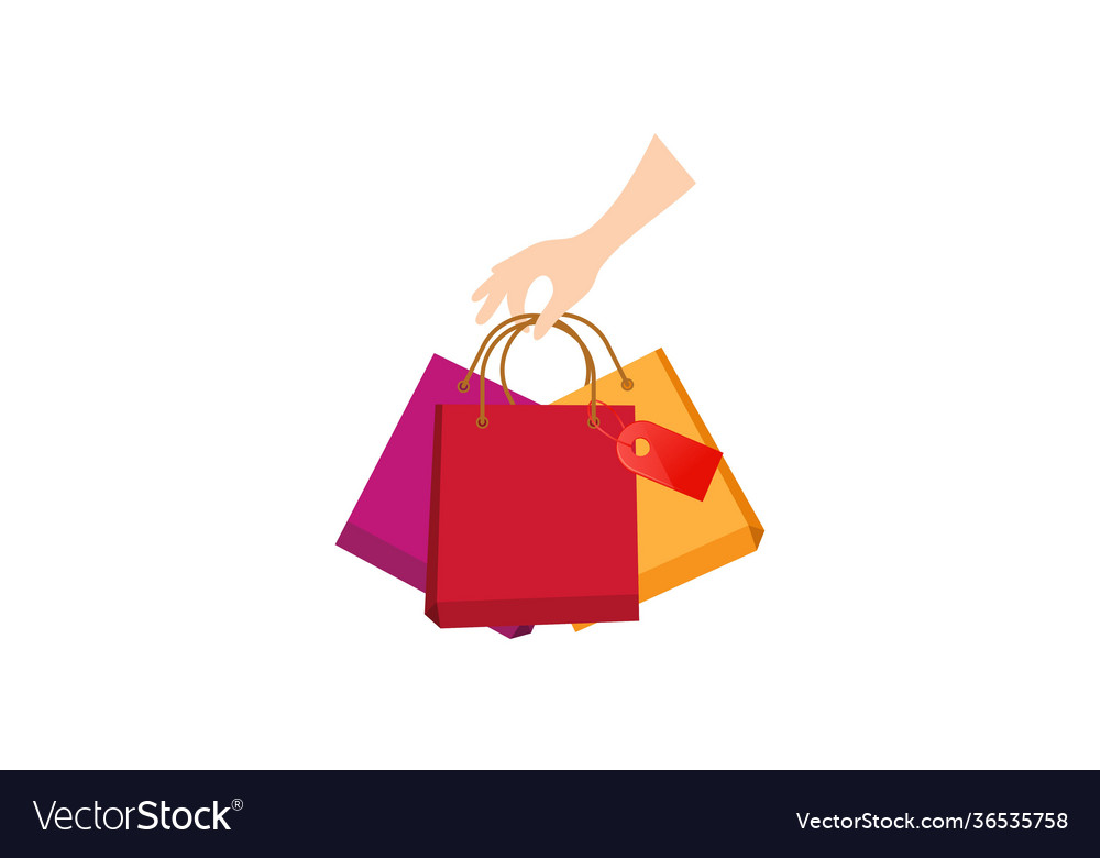 Shopping bag logo hand holding a bag Royalty Free Vector