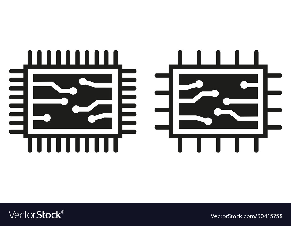 Two chip or microchip icons central computer vector image Two chip or microchip icons central computer