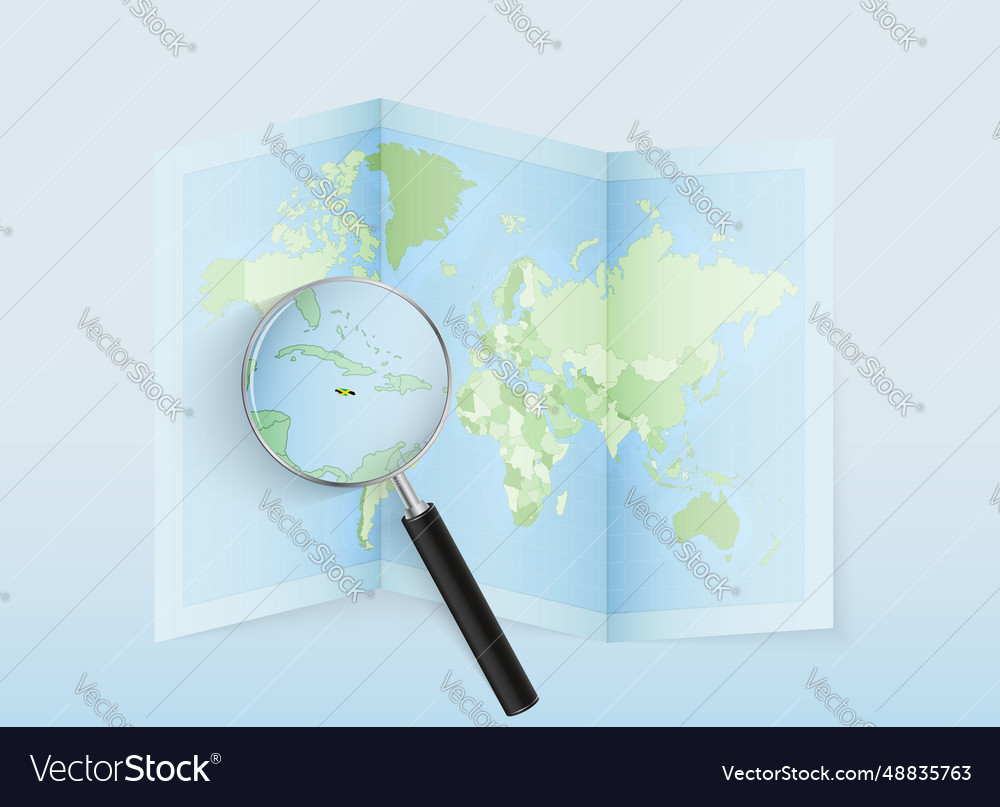 A folded world map with magnifying lens