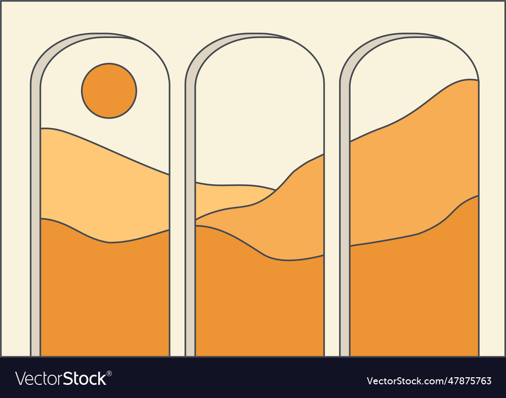 Aesthetic Desert View And Pillar Architecture Vector Image