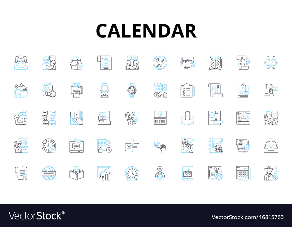 Calendar linear icons set scheduling vector image Calendar linear icons set scheduling