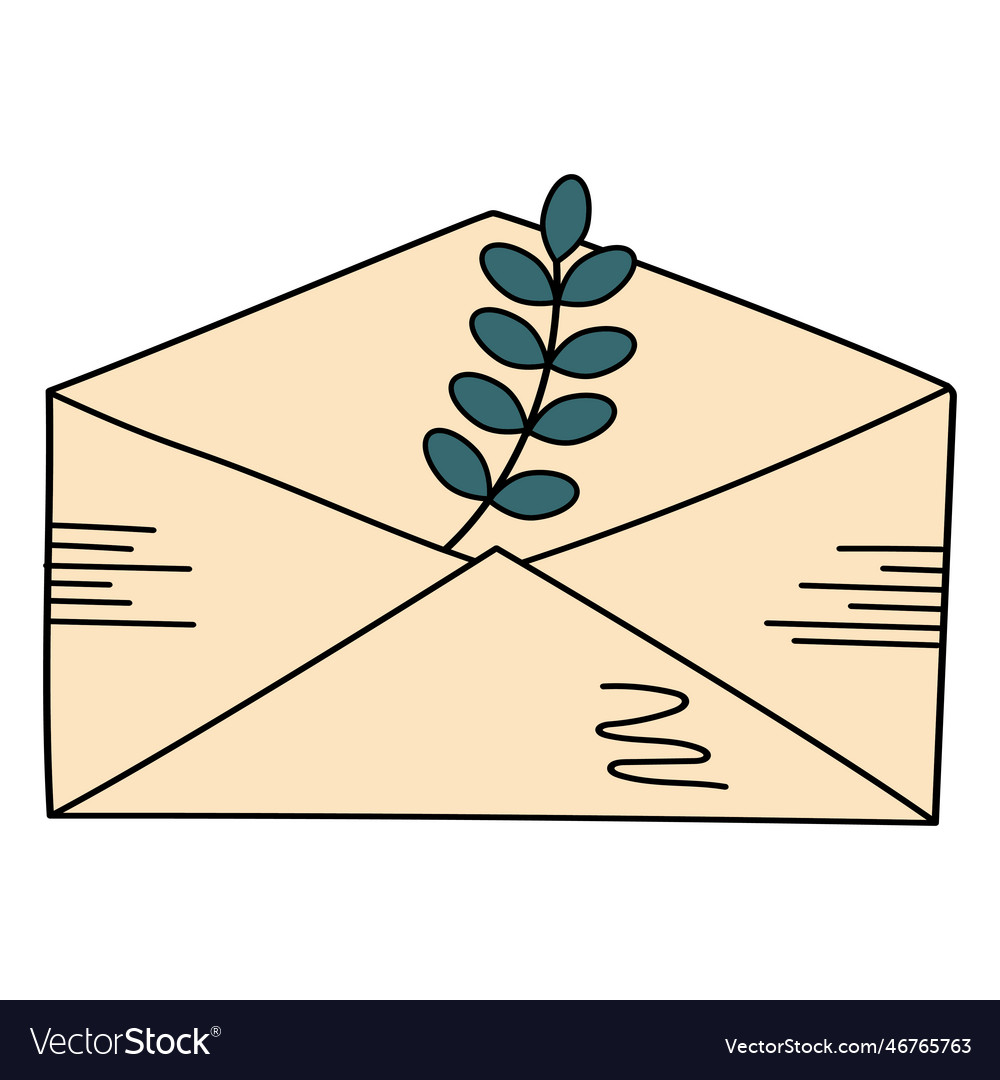 Doodle envelope with twig postal vintage element vector image Doodle envelope with twig postal vintage element