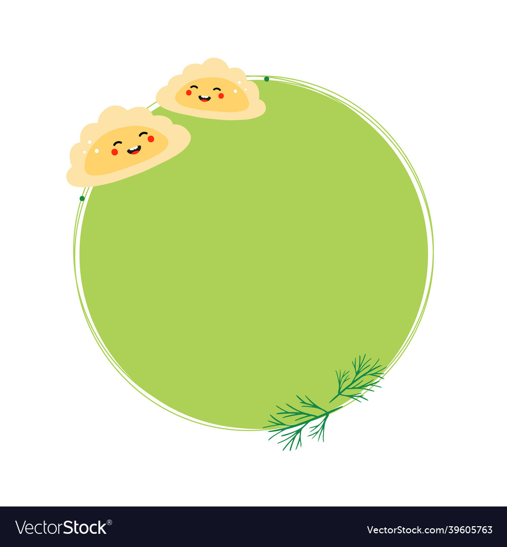 Dumplings characters round frame card template Vector Image Dumplings characters round frame card template