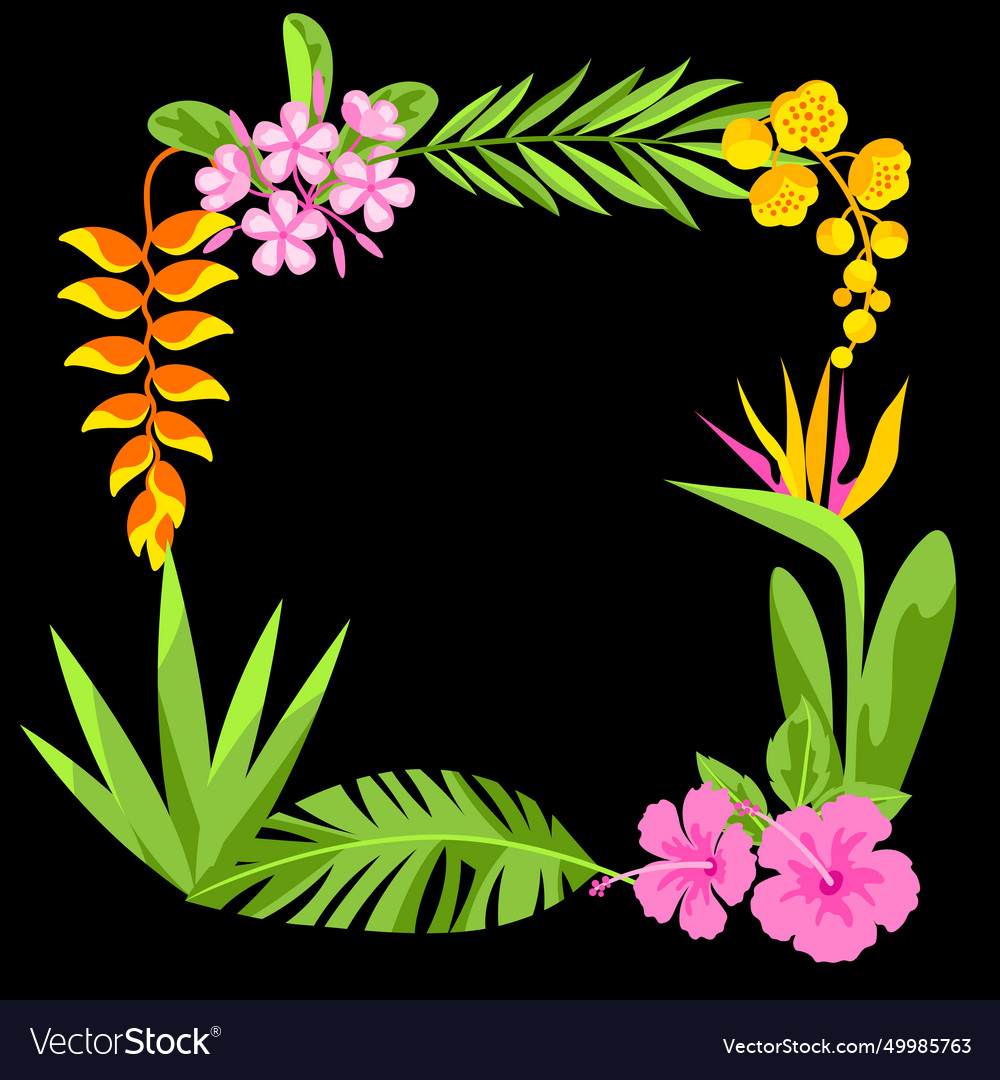 Frame with tropical flowers decorative exotic