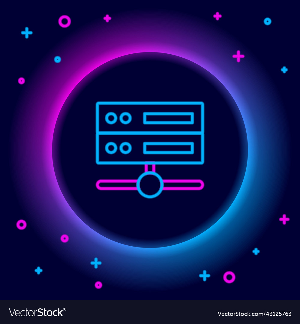 Glowing neon line server data web hosting icon vector image Glowing neon line server data web hosting icon