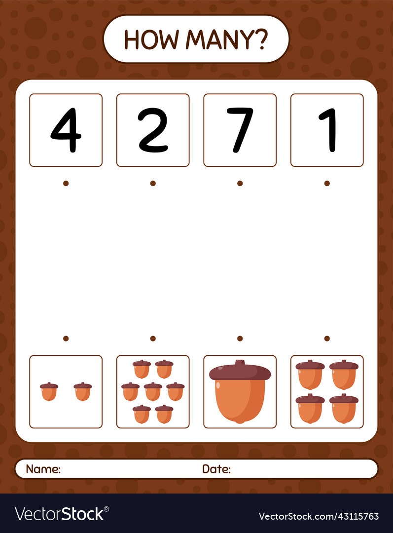 How many counting game with acorn worksheet vector image How many counting game with acorn worksheet