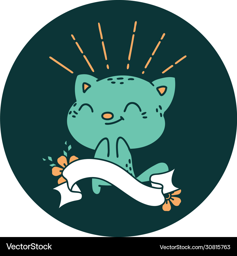 Icon Tattoo Style Happy Cat Royalty Free Vector Image