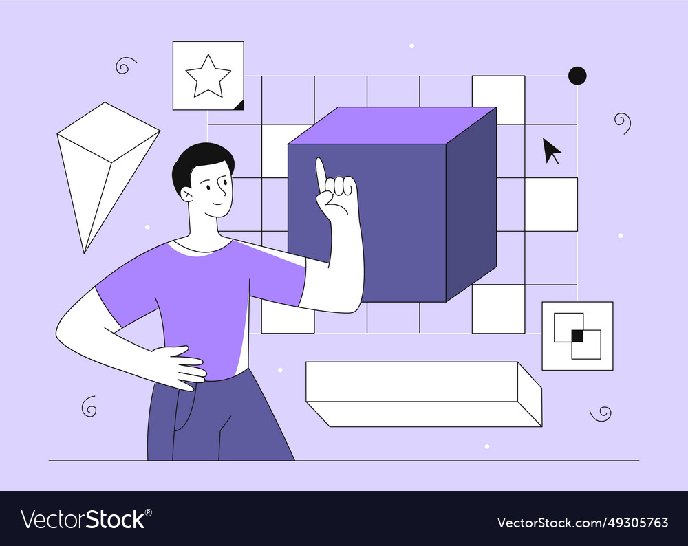 Man with 3d modeling line vector image Man with 3d modeling line