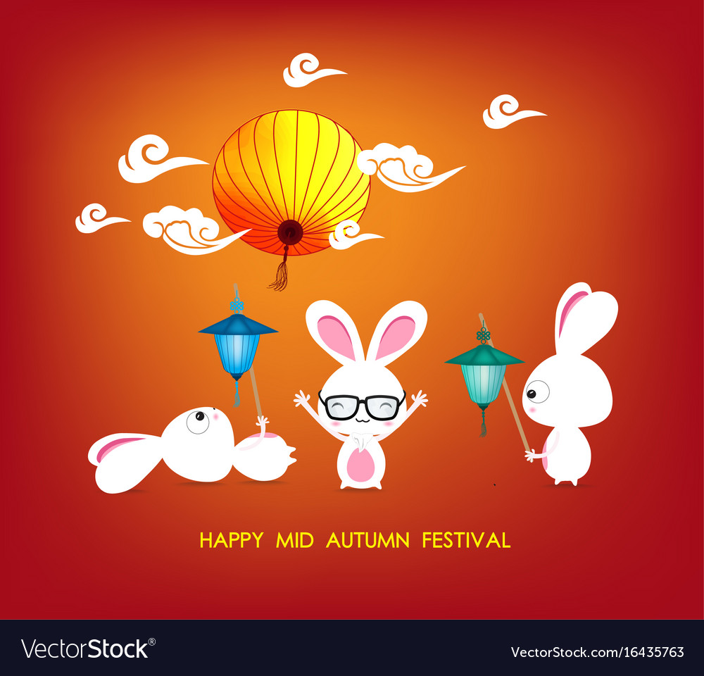 Mid Autumn Festival Rabbit Playing With Lanterns Vector Image