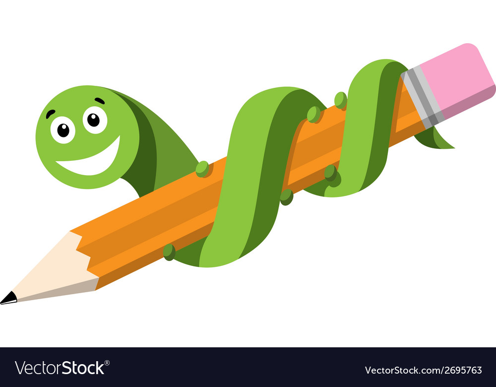 Pencil and bookworm Royalty Free Vector Image - VectorStock