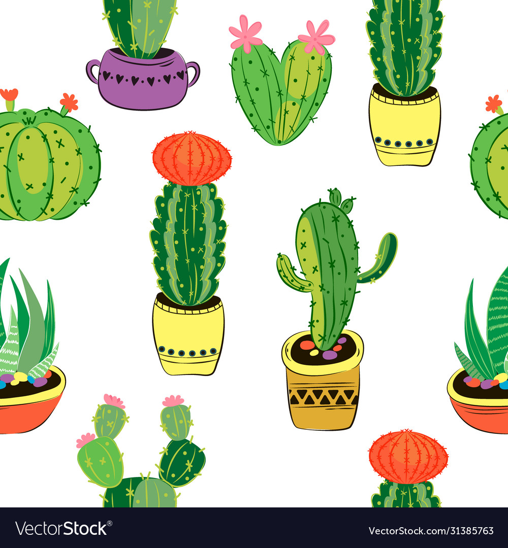 Seamless pattern with colorful cacti