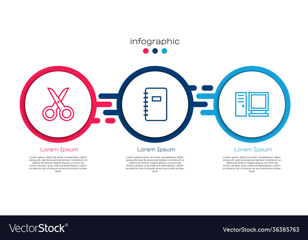 Set line scissors spiral notebook and computer vector image Set line scissors spiral notebook and computer
