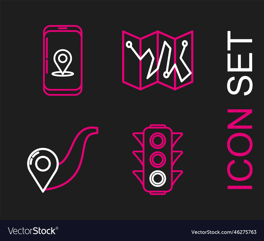 Set line traffic light route location folded map vector image Set line traffic light route location folded map