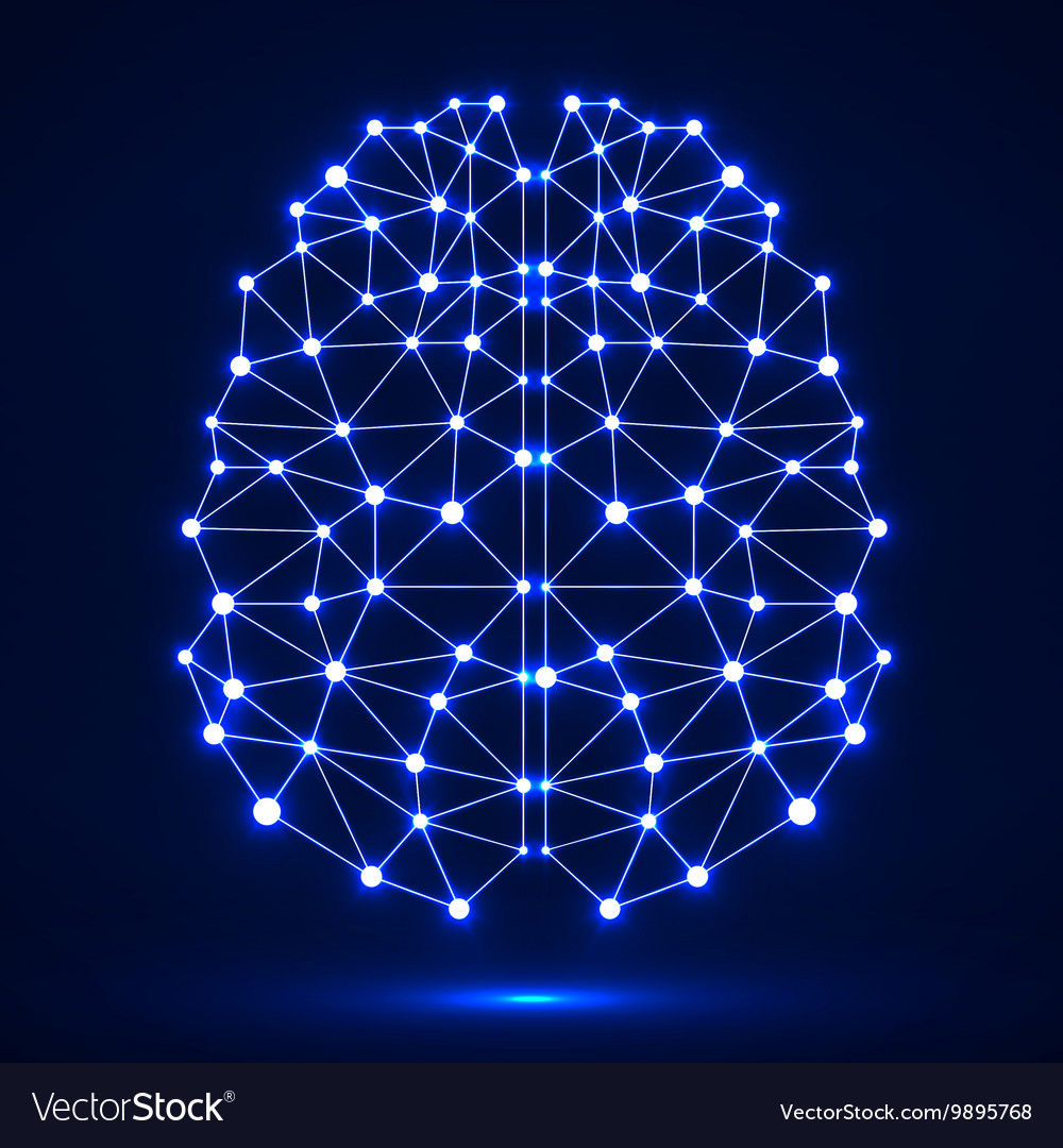 Abstract polygonal brain with glowing dots