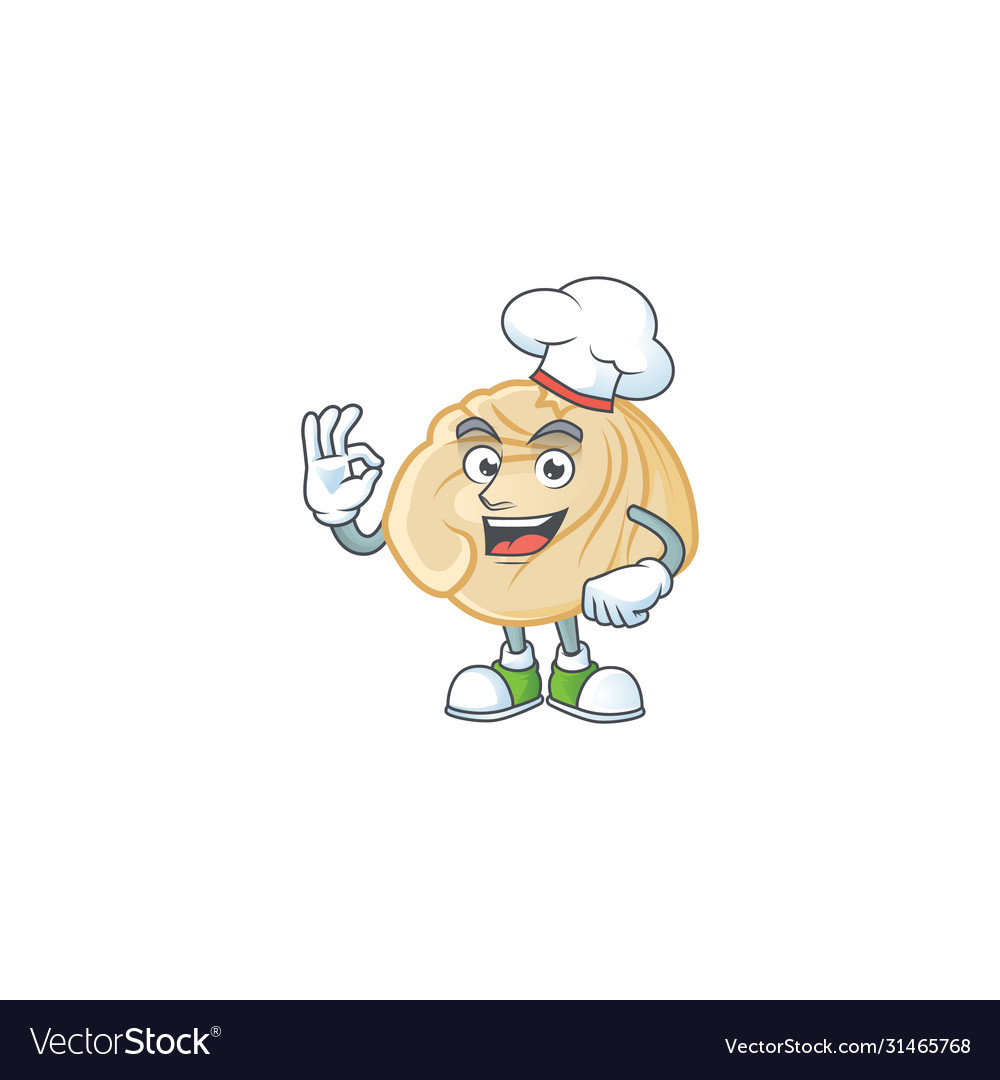 Dumpling wearing costume chef and white hat