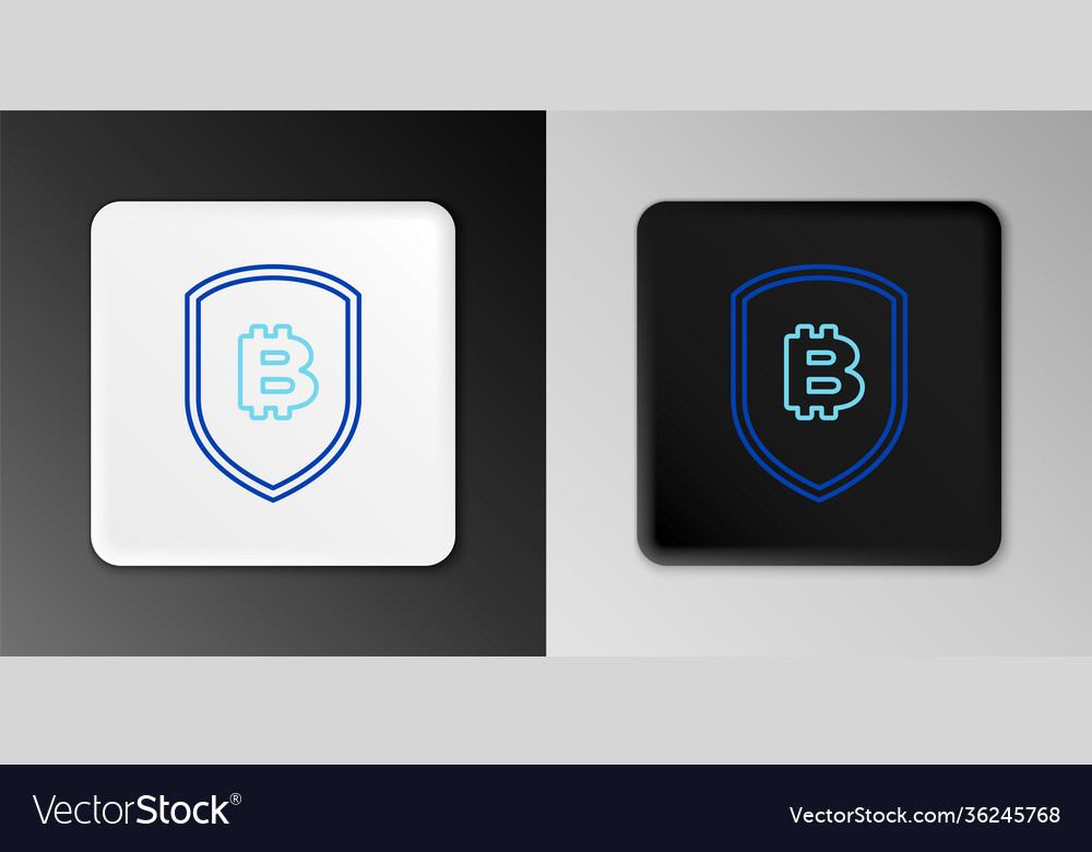 Line shield with bitcoin icon isolated on grey