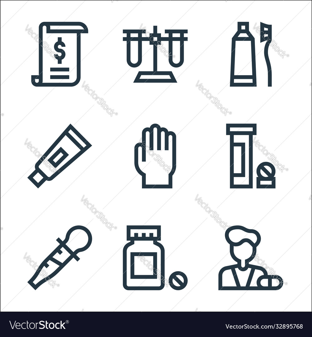 Pharmacy line icons linear set quality