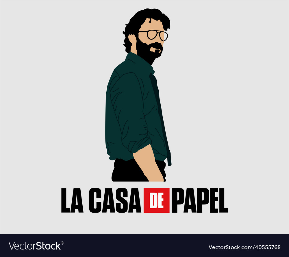 Professor with la casa de papel title money heist Vector Image