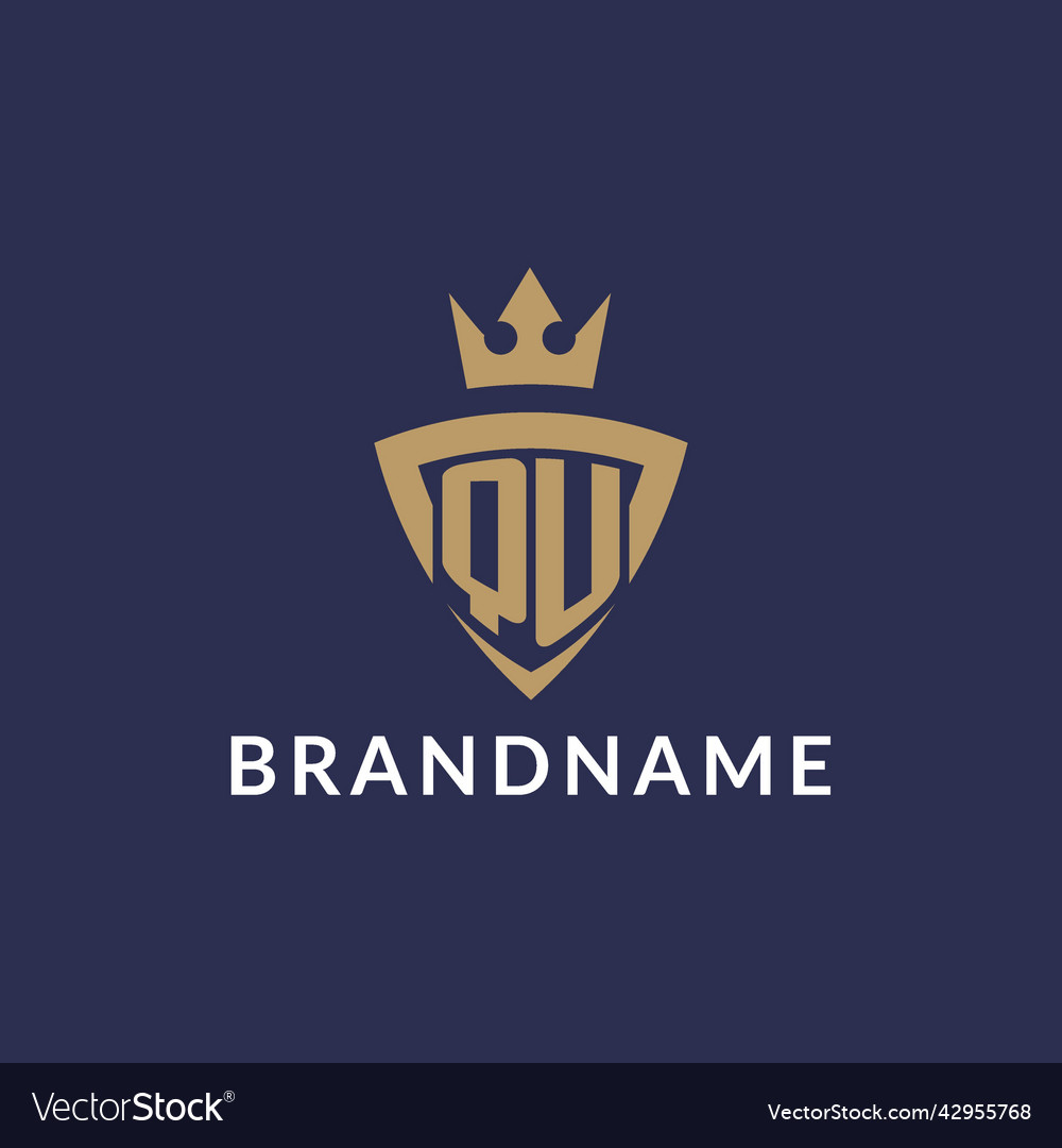 Qu logo with shield and crown monogram initial vector image Qu logo with shield and crown monogram initial