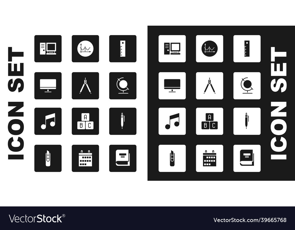 Set ruler drawing compass computer monitor vector image Set ruler drawing compass computer monitor