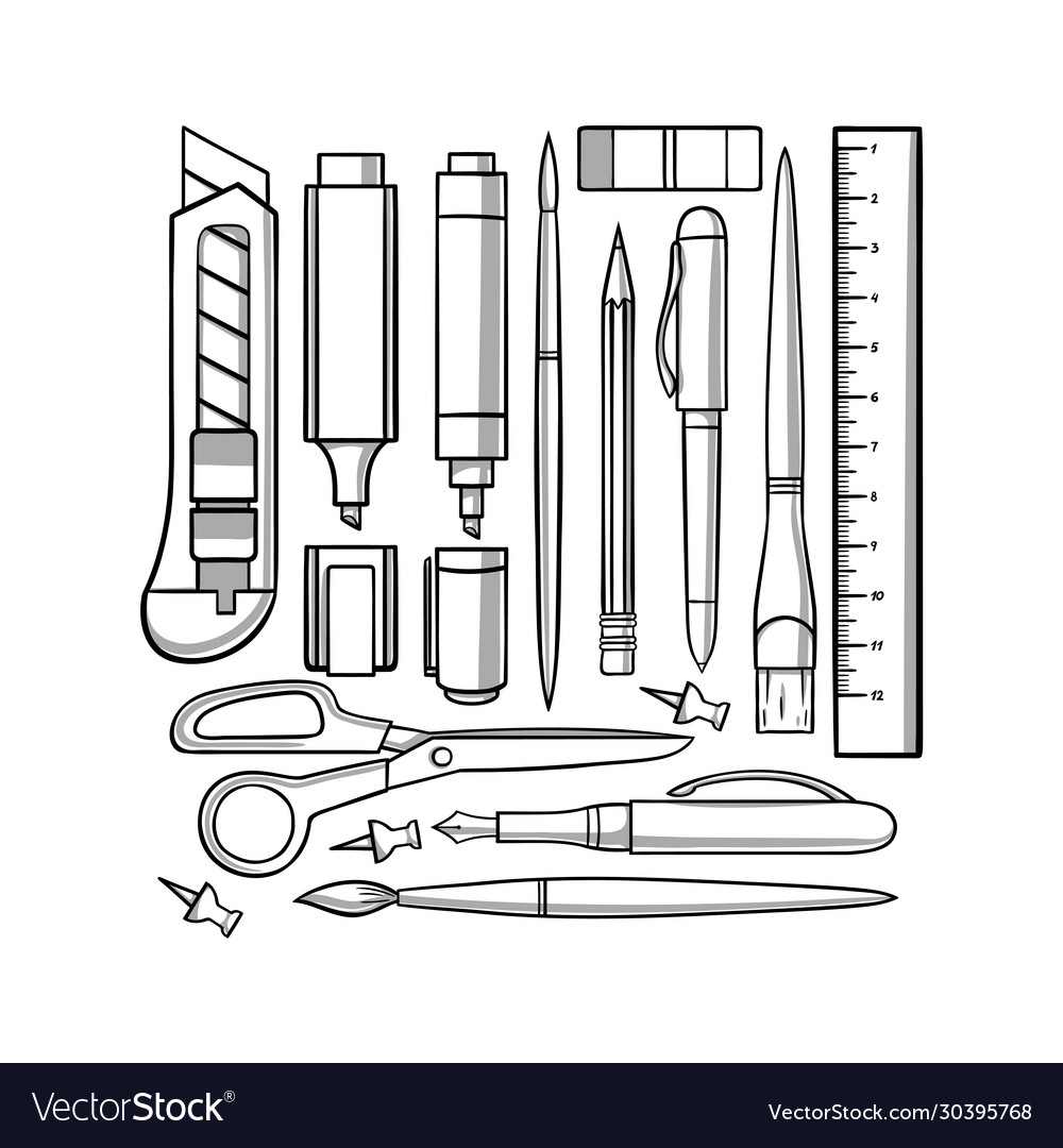 Set stationery tools Royalty Free Vector Image