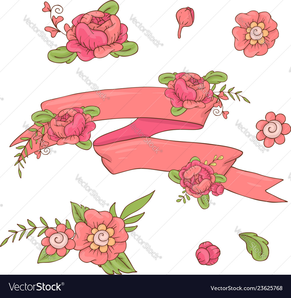 Vintage Floral Ribbon Hand Drawn Doodle Banner Vector Image