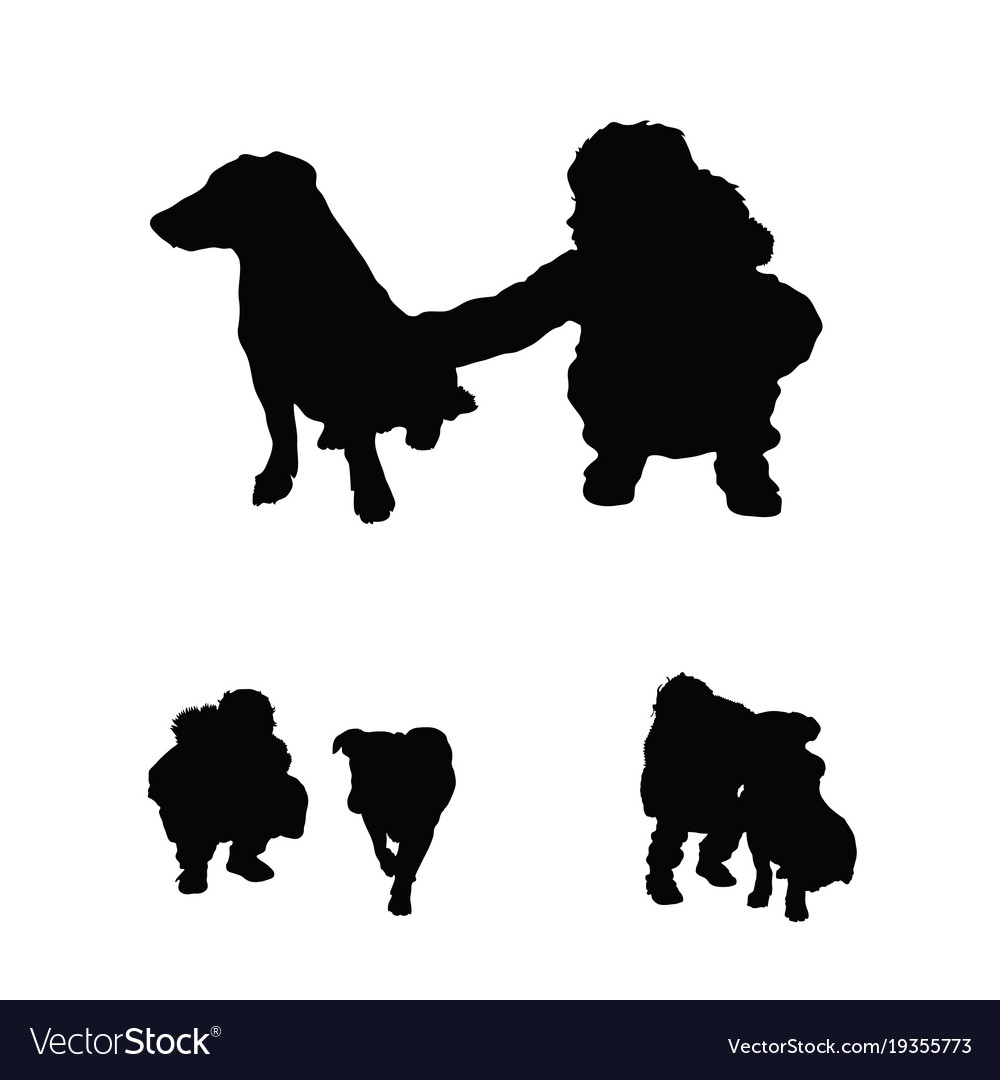 Child with cute dog silhouette