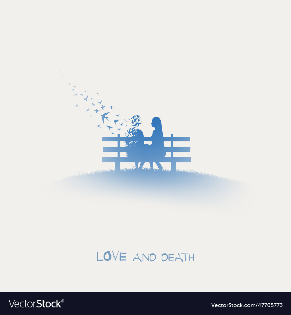 Loving couple on bench afterlife flying birds