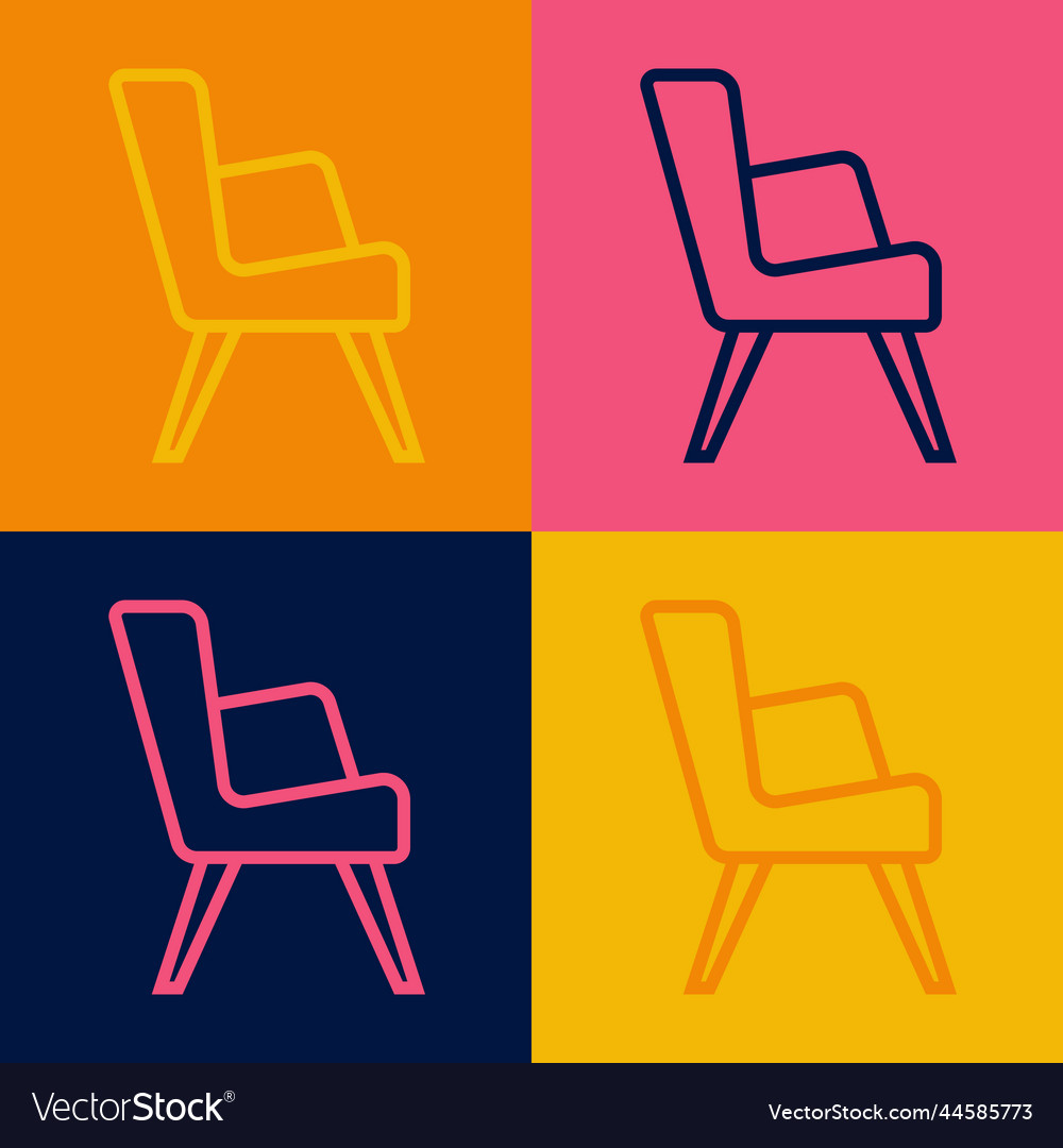 Pop art line armchair icon isolated on color Vector Image