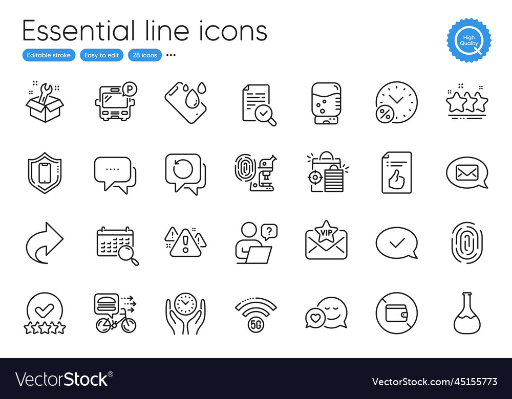 Safe time message and search calendar line icons vector image Safe time message and search calendar line icons