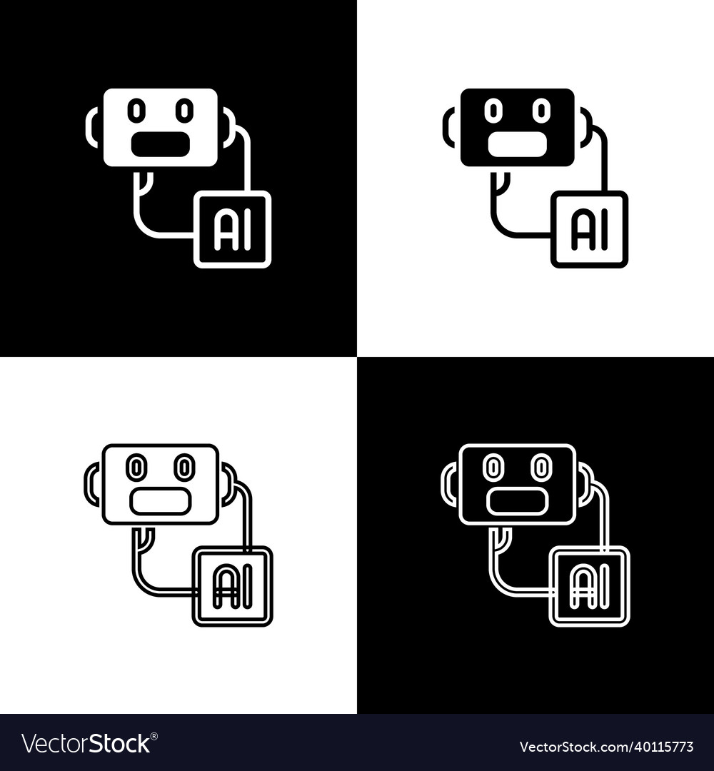 Set artificial intelligence robot icon isolated