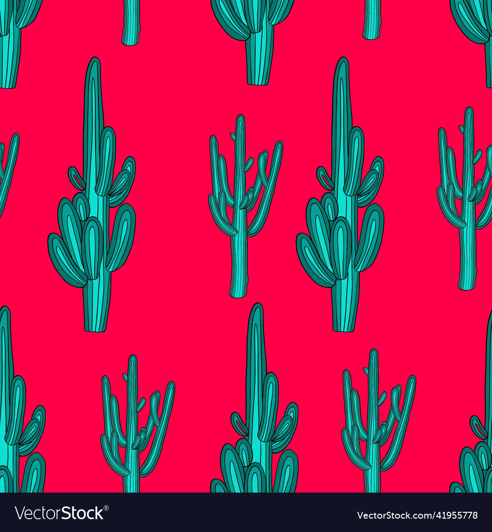 Cacti on a red background seamless pattern