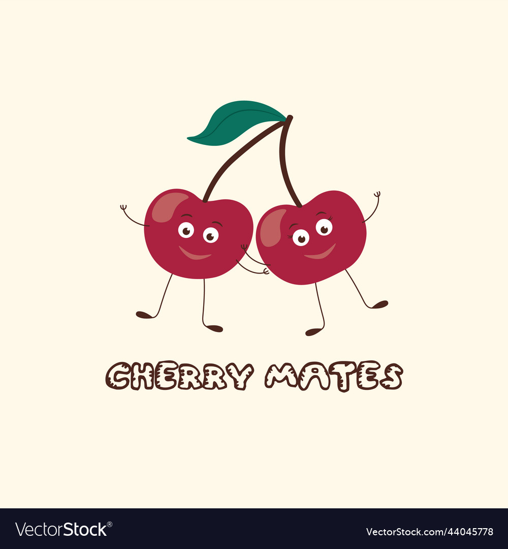 Cute cherry sisters characters on yellow